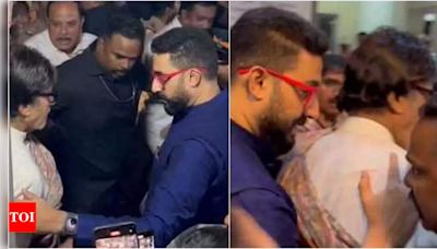 Abhishek Bachchan shields his father Amitabh Bachchan from the crowd, wins hearts with his touching gesture | Hindi Movie News - Times of India