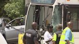 9 taken to hospital after car veers off I-20 exit ramp, crashes into MARTA bus