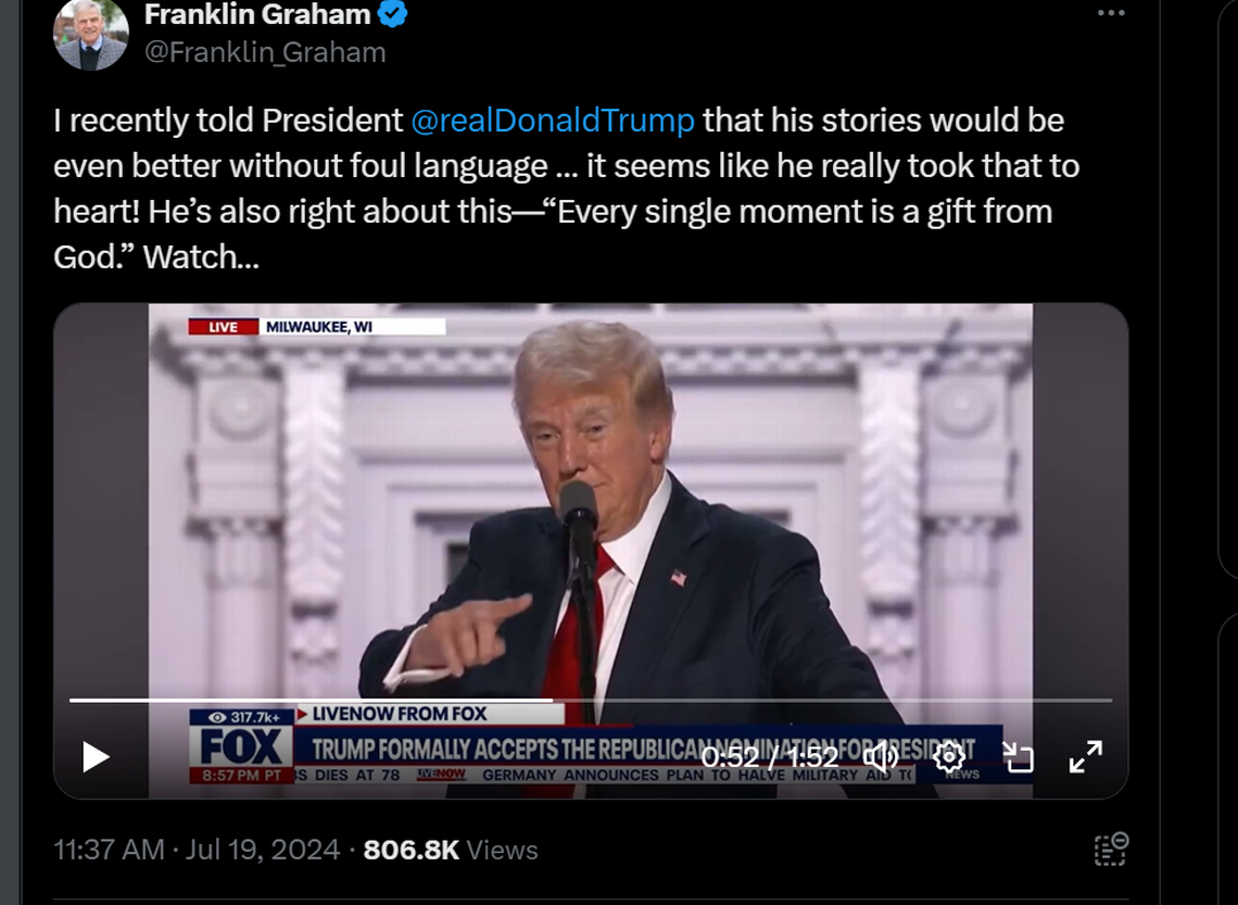 NC’s Franklin Graham had a plea to Donald Trump, and he listened. ‘I’ve been very good.’