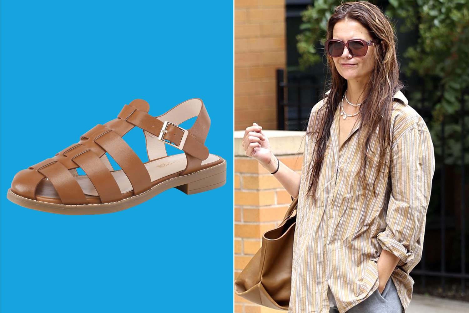 Katie Holmes Made Supportive Fisherman Sandals Work for Fall by Styling Them with Two Cozy Celeb-Worn Basics