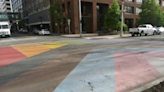 Downtown Spokane rainbow intersection defaced again, this time with fire