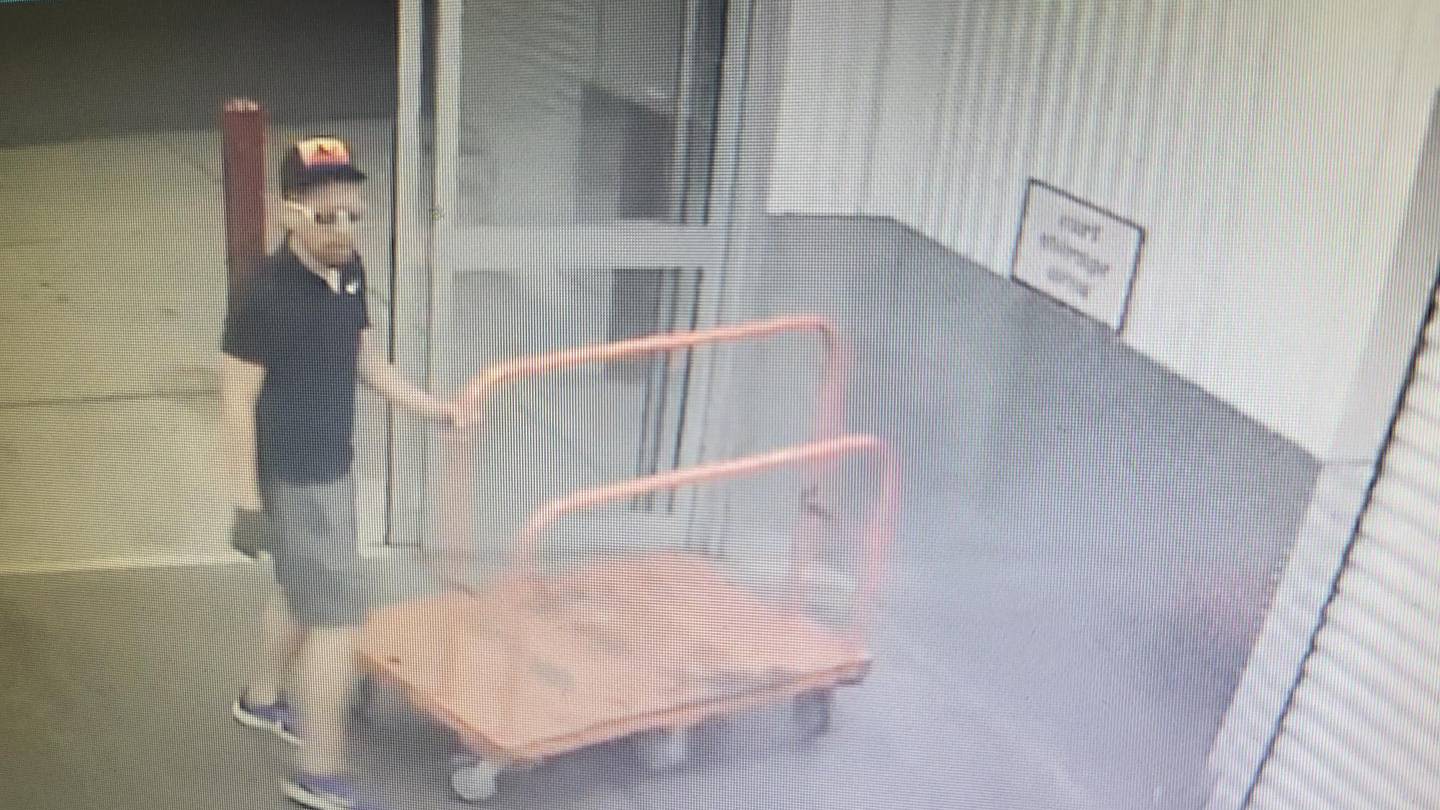 Suspect caught on camera breaking into storage facility and stealing several items