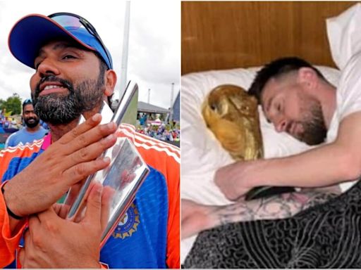 Rohit Sharma wakes up with T20 World Cup beside his bed, gets compared to Lionel Messi's iconic FIFA WC picture