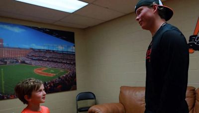 Baltimore Orioles Jackson Holliday retrieves first home run ball from young fan