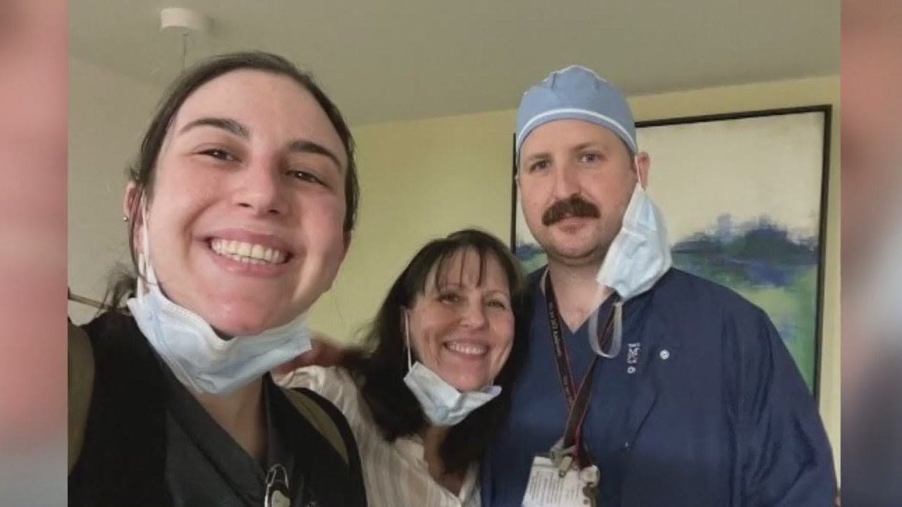 Mother and her two kids celebrate Mother's Day, National Nurses Week working together at MD Anderson Hospital