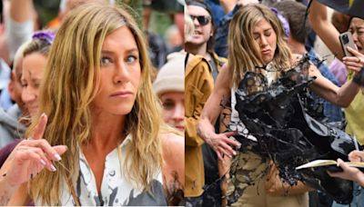 Jennifer Aniston drenched in oil on The Morning Show set, watch