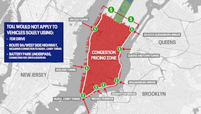 NYC congestion pricing map, costs, hours, exemptions