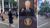 'Finally unity': Pro-Palestine student protesters and Trump supporters unite to chant 'F*** Joe Biden'