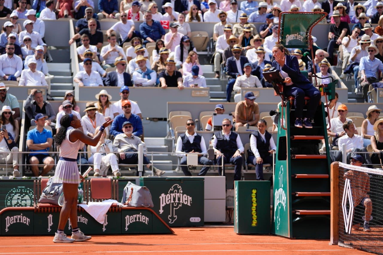 Coco Gauff loses an argument with a French Open chair umpire and wants to see replays in tennis