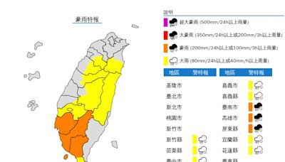 雨區擴大！新竹以南12縣市豪雨、大雨特報 南高屏防豪雨