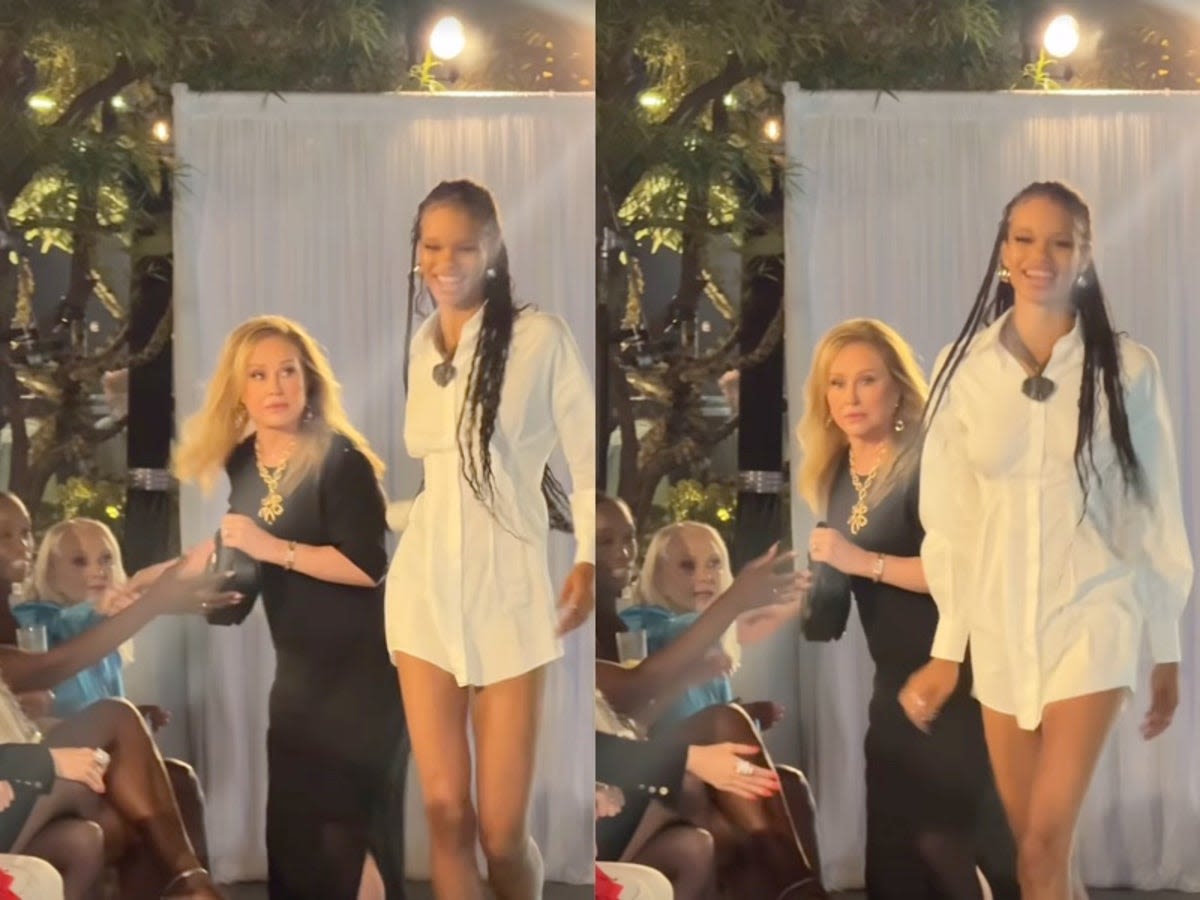 Kathy Hilton narrowly escapes model’s path at Sutton Stracke’s fashion show