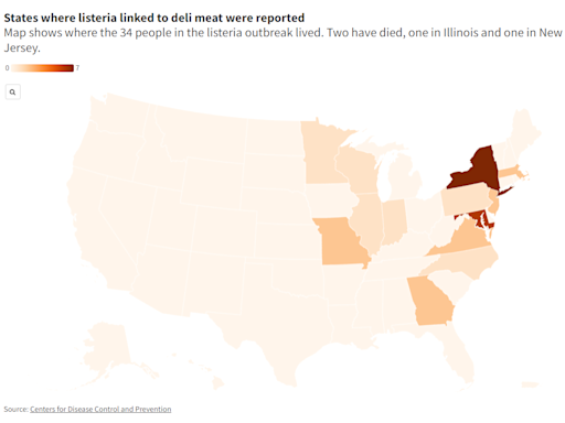 Map shows states with recalled deli meat linked to Boar's Head listeria outbreak