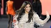 Eva Longoria Walks the Runway in Paris Wearing a Sequined Minidress with Feathers