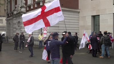 Supporters of Tommy Robinson gather outside Westminster Magistrates Court