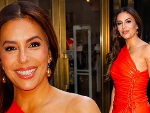 Eva Longoria stuns in a red leather dress on the Today Show