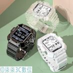 『柒柒3C數位』電子風一體錶帶 適用 Apple watch SE 7 6 5 4 3 2 1 裝甲矽膠運動錶帶 44mm冰川透明錶帶