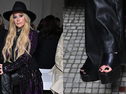 Avril Lavigne Elevates Her Step in Platform Leather Sandals at Elie Saab’s Couture Show During Paris Fashion Week