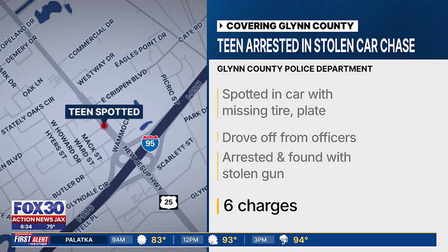 Glynn County police pursuit leads to arrest of armed 13-year-old in stolen vehicle