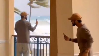 ...Kohli Spotted Showing Hurricane Beryl To His Wife Anushka Sharma On Video Call From Hotel Room In Barbados...