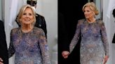 Jill Biden Sparkles in Sapphire Crystal Oscar de la Renta Dress Inspired by Art Nouveau at White House State Dinner Party for Japan