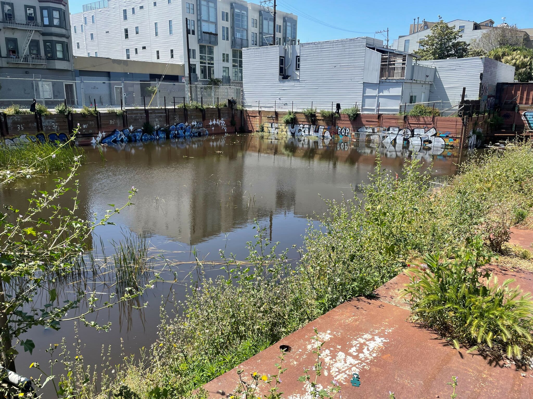 A construction site in SF just turned into a trash-filled lake