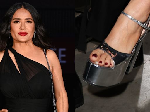 Salma Hayek Takes Metallic Shoe Trend to New Heights in Soaring Heels for Gucci Cruise 2025 Show