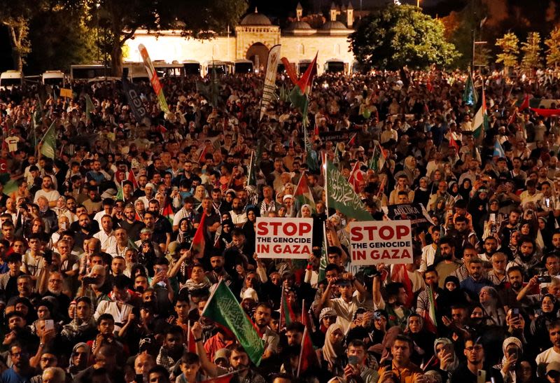 Thousands march in Istanbul to protest the killing of Hamas leader Haniyeh