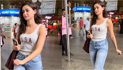 Ananya Panday’s tank top and baggy jeans airport fit proves she has a thing for minimalism