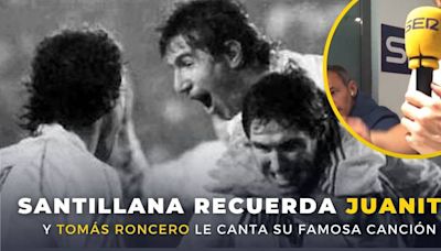 Santillana recuerda a Juanito en Carrusel Deportivo... ¡Y Tomás Roncero canta en pleno directo la canción de ambos!