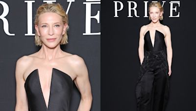 Cate Blanchett Goes Strapless in Embellished Jumpsuit With Dramatic V-neckline and More Looks at Armani Privé Fall 2024 Couture Front Row