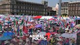 Con la bandera izada y tras algunos forcejeos con la CNTE por las vallas, “Marea Rosa” toma el Zócalo