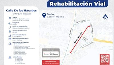 El 23 de julio inicia la rehabilitación vial de la calle De los Naranjos, en el norte de Quito