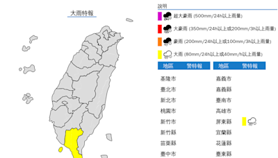 午後對流旺盛 屏東大雨特報 大雷雨轟高屏