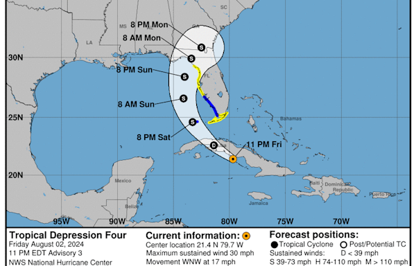 The tropical depression departed Cuba and moved toward the Caribbean Sea