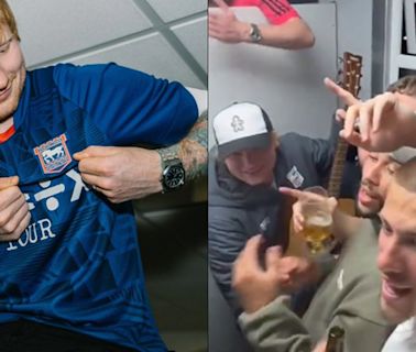 VIDEO: Ed Sheeran cantó 'Thinking Out Loud' con los jugadores del Ipswich bebiendo cervezas