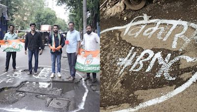 Mumbai: Youth Congress Launches Campaign Painting Potholes As ‘BMC Vikas’