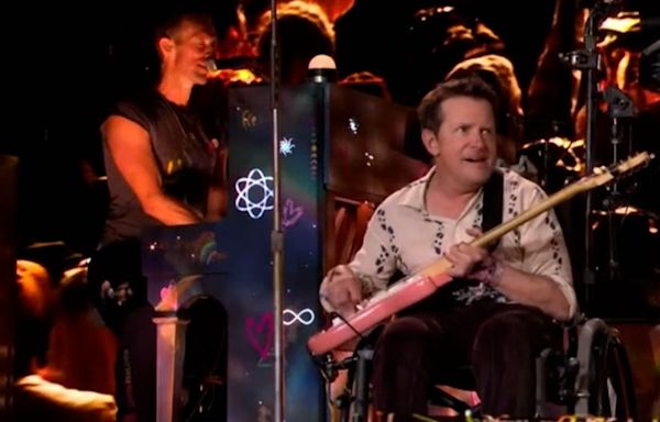 Michael J. Fox joins Coldplay to perform on Glastonbury stage as Chris Martin reveals how actor helped form band