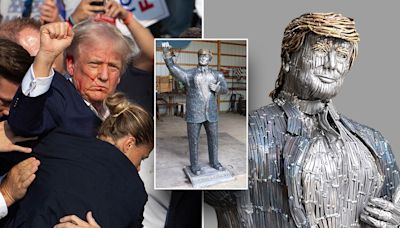 Life-size sculpture of 'fighting' Trump made from nails unveiled at assassination attempt site