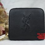 優買二手精品名牌店 YSL 352906 黑 色 LOGO 左岸 拉鍊 零錢 全皮 短夾 皮夾 發財 夾 包 全新