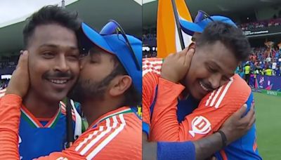 After turning the tables in the T20 WC final, Rohit publicly embraces Hardik Pandya with a kiss