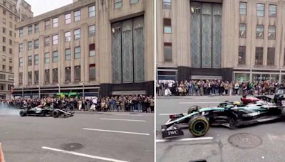 Lewis Hamilton does doughnuts outside Empire State Building in New York