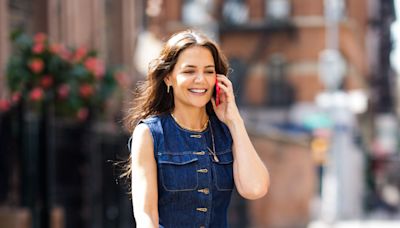 Katie Holmes Is in Double-Denim Heaven in a Shapely Vest-and-Jeans Combo