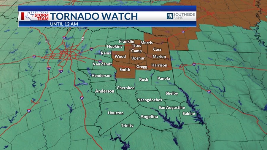 Tornado watch for a portion of East Texas until 12 AM