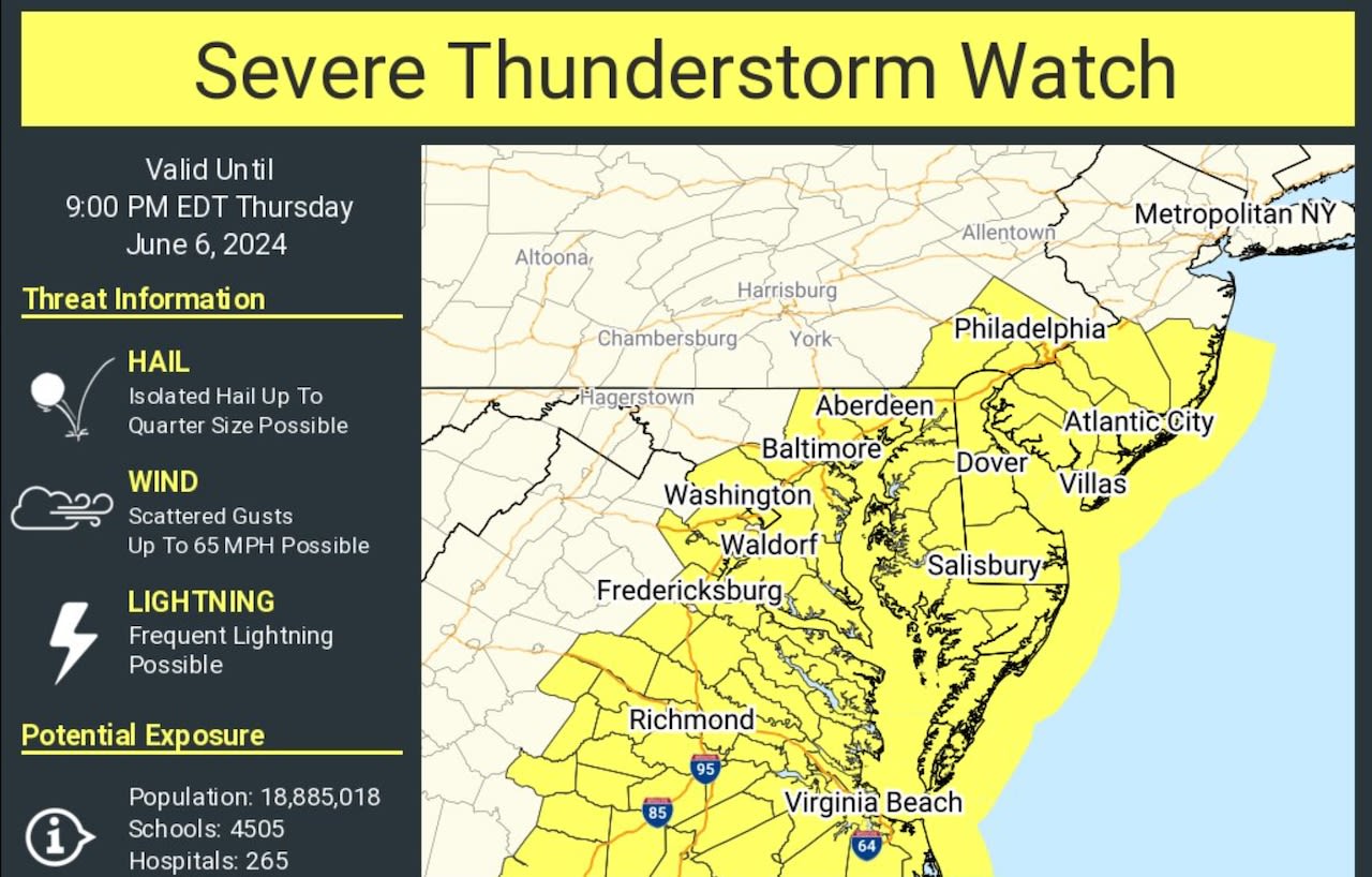 Severe thunderstorm watch issued for 8 N.J. counties, with strong storms possible