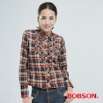 BOBSON  女款綁帶.長版格子衫-橘色