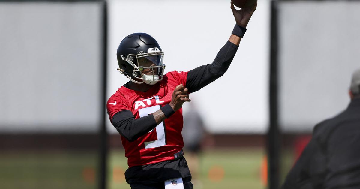 ...Michael Penix Jr. during the team's rookie minicamp at the Atlanta Falcons Training Camp on Friday, May 10, 2024, in Flowery Branch, Georgia.