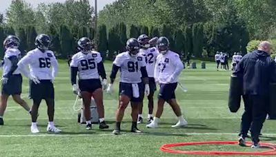Top NFL draft choice Byron Murphy in a pass-rush drill in Seahawks rookie minicamp