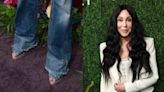 Cher Rings in Summer in Bedazzled Denim Platform Espadrilles at a Tristan Schukraft Event in West Hollywood