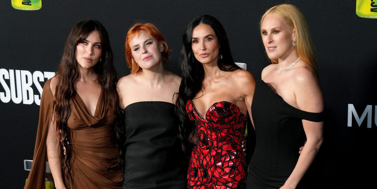 Demi Moore Wows in Stained-Glass Dress for Rare Red-Carpet Appearance With Daughters