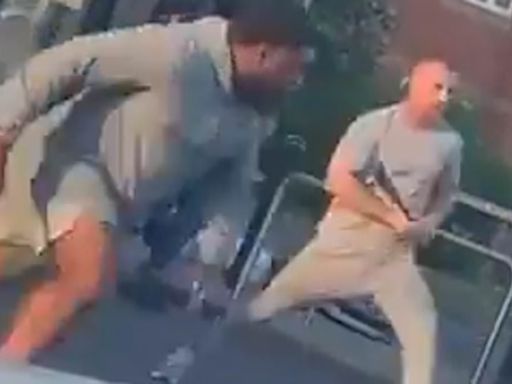 Moment fight erupts outside Tesco with knives, a baseball bat and pole